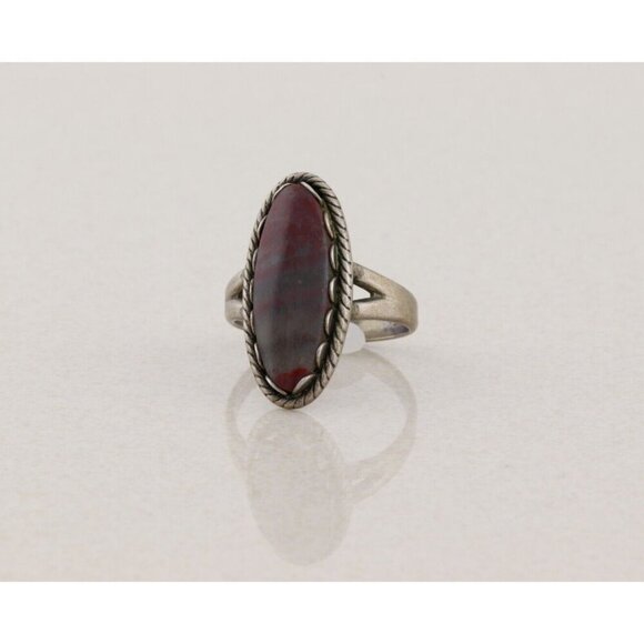 Sterling Silver Natured Gray and Red Moss Agate Ring Size 8 - Picture 5 of 8